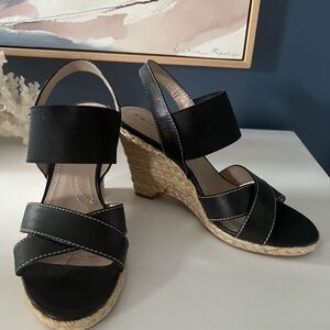 Tahari Black and Tan Wedge Sandals